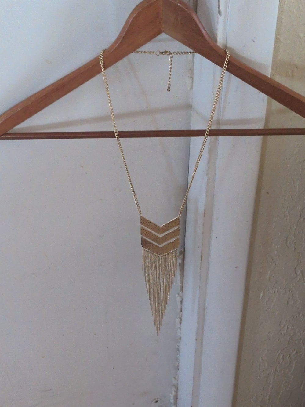 Gold Fringe Chevron Pendant Necklace - Women Jewelry